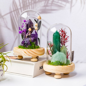 Obélisque <span class=keywords><strong>en</strong></span> cristal naturel <span class=keywords><strong>en</strong></span> gros sous dôme de <span class=keywords><strong>verre</strong></span> avec fleur stabilisée style forêt, bonsaï pour décoration spirituelle de la maison - Product Image 5