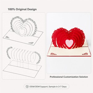 Carte de vœux pop-up en forme de cœur rouge 3D, faite à la main, en papier Kirigami Origami, pour la Saint-Valentin, les mariages, les invitations, les cartes cadeaux - Product Image 5