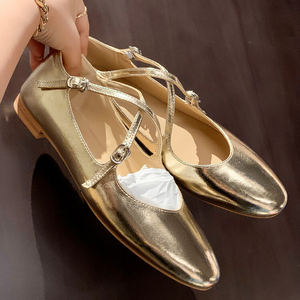 XINZI – chaussures plates en cuir de vache à bout rond pour femme, chaussures d'été confortables et à lanières croisées de 1.5cm - Product Image 1
