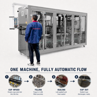 Machine automatique de remplissage et de scellage de pots de yaourt, remplisseuse liquide haute vitesse pour usine de produits alimentaires et de boissons en gobelets plastiques