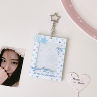 Tempat Kartu Motif Bintang dan Polkadot, Tempat Kartu Kecil 3-inci untuk Anak Perempuan, Gantungan Tas Pelajar, Gantungan Kunci Tempat Kartu Kpop