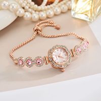 Elegante Reloj de Pulsera Ajustable con Incrustaciones de Circonitas en Forma de Flor, Chapado en Oro Rosa, para Mujer, con Logotipo Personalizado