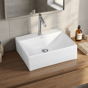 Lavabo rectangulaire moderne en céramique pour salle de bain, idéal pour chambre, appartement, hôpital – Lavabo à poser sur table - Product Image 1