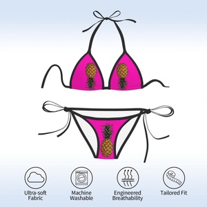 Traje de Baño Personalizado para Mujer, Diseño de Piña Invertida, Bikini de Dos Piezas con Tirantes Laterales, Conjunto de Ropa de Playa para Mujer - Product Image 1