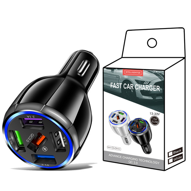 OEM 15A Portable Qual Comn 5 in 1 Phone Fast Charger 5 Port Usb Car Charger Quick Charge 3.0 Car Charger
