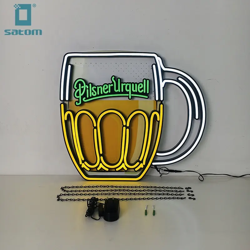 Satom custom led neon sign produttore led bottle cup shape beer insegne al neon per bar