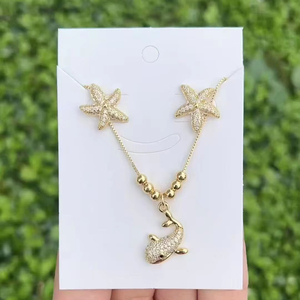 مجوهرات للنساء مطلية بالذهب عيار 18 قيراط مجموعات هدايا للنساء أقراط ومجموعة قذائف المحيط الفاخرة بدون رقبة - Product Image 1