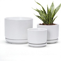 Set Pot Tanaman Keramik Putih 3 Lubang Drainase (Finishing Matte)-Desain Modern Abad Pertengahan untuk Penggunaan Dalam/Luar Ruangan-Ukuran Kecil/Sedang/Besar