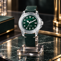 Montre automatique pour homme avec boîtier transparent personnalisé OEM, cadran vert, bracelet en silicone, étanche, montre mécanique de plongée