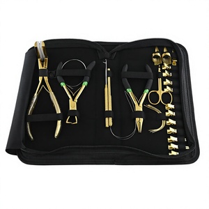 Kit de Herramientas para Extensiones de Cabello de Acero Inoxidable de 9 Piezas Personalizado, para Uso Comercial, con Pinza, Enhebrador de Bucles, Tijeras y Aguja Tipo C - Product Image 1