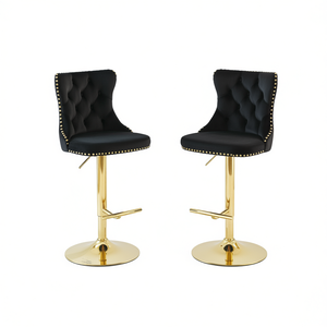 Tabourets de bar modernes en velours Db A&A, hauteur réglable 25-33 pouces, base pivotante en métal, pour style farmhouse - Product Image 1