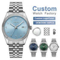 Montre à quartz de luxe islamique musulmane avec cadran arabe bleu et logo personnalisé pour hommes, en acier inoxydable, étanche, avec numéro de marque privée