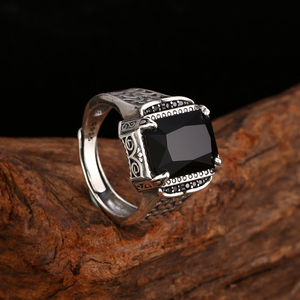 Anello Aperto in <span class=keywords><strong>Argento</strong></span> Sterling <span class=keywords><strong>925</strong></span> con Agata Acanthus, Stile Boho Thai, Ossidato, Vintage, Unisex, Ipoallergenico, Anti-ossidazione - Product Image 3