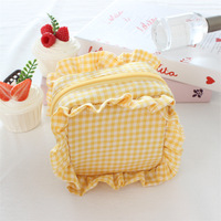 Collection pour filles : Mini trousse de maquillage carrée à carreaux, sac de rangement zippé pour femme, idéal pour bijoux, voyages et articles de toilette