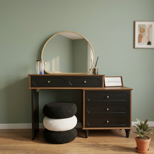 Modern Wooden <b>Makeup</b> Vanity Table with Lighted Oval <b>Mirror</b> and Storage Drawers for Bedroom Furniture - Product Image 4