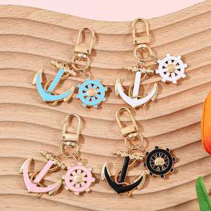 Diansong Creative Porte-clés en métal coloré en forme d'ancre, pendentif boussole rétro et bateau à voile, design DIY tendance - Product Image 3
