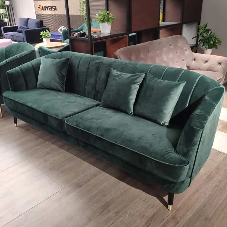 Tela arábiga para sala de estar, tela cosida verde, Material de cuero de gamuza, diseño chino, estilo Chesterfield, sofá largo