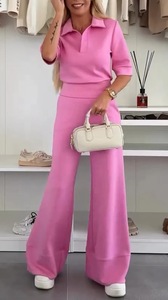 Abbigliamento <span class=keywords><strong>Donna</strong></span> Nuovo Completo Casual Manica Corta Tinta Unita Vita Alta Gamba Larga - Product Image 6