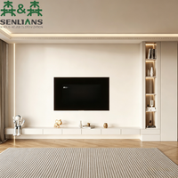 Mueble de TV Moderno Minimalista Estilo Crema SLS, Consola Multimedia Flotante Integrada con Pantalla Retroiluminada LED, Gabinete Personalizado