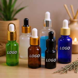 Flacon compte-gouttes en verre pour huiles essentielles 5ml 10ml 15ml 20ml, givré, mat, transparent, ambré, noir avec bouchon doré ou argenté, logo personnalisé - Product Image 2