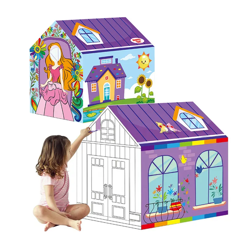 Grande tente de bricolage à colorier 3d doodle carton papier maison dessin pour enfants