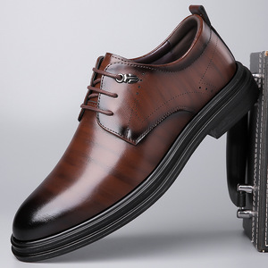 รองเท้าหนังผู้ชายสีน้ำตาลกันลื่นงานแต่งงานธุรกิจอย่างเป็นทางการอ็อกซ์ฟอร์ดหนังวัวส้นเตี้ยเยาวชนขนาด 40-46 - Product Image 1