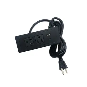 Soket Listrik Pasang Tegak Persegi Panjang, Soket Listrik dengan USB Tipe-c/Soket Daya Meja Tersembunyi 2 Keluaran 2USB + USB-C