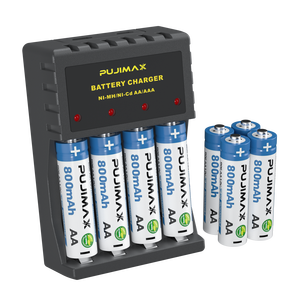 PUJIMAX-Juego de cargador de batería NiMH, pilas <span class=keywords><strong>AA</strong></span> de 1,2 V recargables de 800mAh para linterna, micrófono para coche de juguete, 4 Uds. - Product Image 1