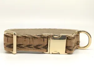 Pet suppliers eco friendly adjustable metal buckle hemp cork dog collar and leash set