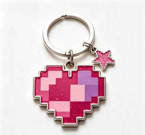 Custom Logo Pixel Heart Metal Key Chain Glitter Acrylic <b>Keyring</b> Pink Promotional Gift <b>Charm</b> - Product Image 1