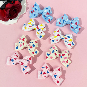 El Yapımı Kalp Baskılı Fiyonk Tokalar-Polyester Malzeme Karışımı Bebek Mavisi/Beyaz/Krem/Pembe Renkli Kalpler Sevimli Saç Aksesuarları Seti - Product Image 1