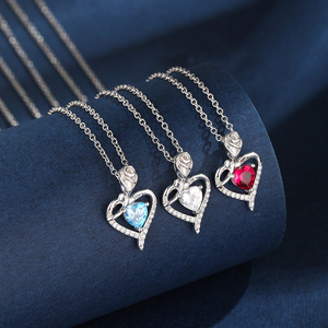 F.<span class=keywords><strong>ZENI</strong></span> Fashion 925 Sterling Silver Blue White Red Zircon Heart Rose Pendant Flower Jewelry Necklace - Product Image 5