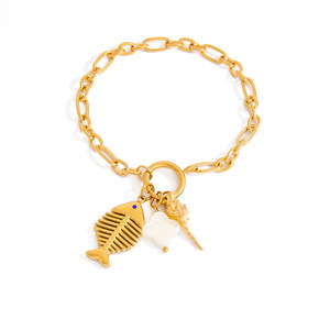 Pulsera de Moda con Dijes de Aleación de Zinc, Color Dorado, Diseño de Concha Marina y Espina de Pescado, Joyería Unisex - Product Image 5