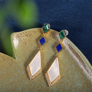 Pendientes Colgantes de Plata de Ley 925 con Lapislázuli y Malaquita, Chapados en Rodio, Modernos, <span class=keywords><strong>para</strong></span> Mujer, <span class=keywords><strong>Regalo</strong></span> <span class=keywords><strong>para</strong></span> Fiesta - Product Image 3