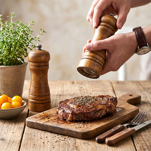Moulin à sel et à poivre professionnel en bois <span class=keywords><strong>d</strong></span>'acacia, 5,5 pouces, noyau de broyage en céramique réglable, moulin à épices manuel pour la cuisine - Product Image 2