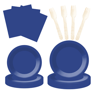 DAMAI Solid Color Party Supplies <b>Black</b> Blue Paper Dinnerware <b>Set</b> Disposable 7 Inch 9 Inch <b>Dinner</b> Plates Paper Cup Cutlery Napkin - Product Image 5