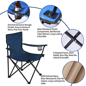 Chaise pliante ZGBROTHERS en fer et tissu Oxford pour l'extérieur - Durable, portable et légère pour le camping et le jardin - Product Image 3