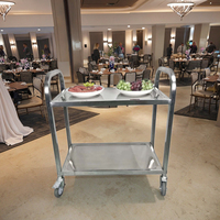 Vente en gros d'usine Chariot de service de cuisine à 2 niveaux en acier inoxydable SS 430 Chariot de restaurant d'hôtel et de restaurant pour servir et transférer