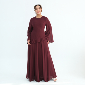 Abbigliamento Islamico Loriya, Elegante Abaya Chiusa per l'Eid, Vestito Modesto a Due Strati in Chiffon, Abito Musulmano Estivo per Donne - Product Image 5