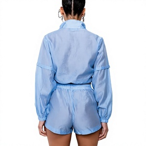 <b>Women</b> Light Blue Cropped <b>Windbreaker</b> Shorts Set Lightweight Stand Collar Quick Dry Custom Summer Designer Tracksuit <b>Windbreaker</b> - Product Image 3