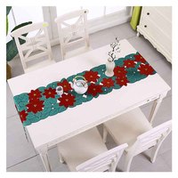 Chemin de table rectangulaire de Noël brodé en polyester de 69 pouces, motif feuille de houx et poinsettia, réutilisable et durable pour Noël