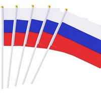 Lot de 25 mini-drapeaux russes pliables en polyester à tenir à la main pour fêtes, défilés et festivals internationaux