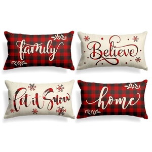 Housse <span class=keywords><strong>de</strong></span> coussin lombaire longue pour Noël, pour canapé et <span class=keywords><strong>lit</strong></span>, en lin rouge festif avec motifs <span class=keywords><strong>de</strong></span> fêtes, idéale pour le bas du dos - Product Image 1