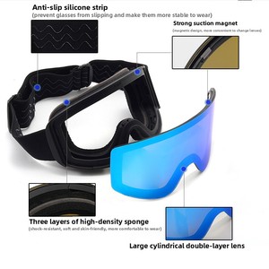 방풍 사용자 정의 로고 안티 포그 스포츠 럭셔리 안경 성인 UV400 보호 스노우 보드 도매 하이 퀄리티 마그네틱 스키 고글 - Product Image 2