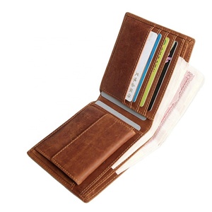 Wholesale Crazy Horse Genuine Leather Short Bifold Wallet with Coin Pocket for Men Vintage Style RFID Blocking - Product Image 1