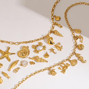 Summer Ocean baja tahan karat emas 18K DIY Shell Dophin Starfish Crab Charms untuk membuat Gelang - Product Image 3