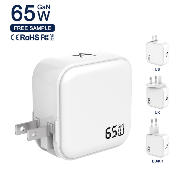 Optimal 65W GaN Charger Three Ports Dual Type C USB C Power Adapter PD 3.0 Function OVP for Laptop Smart Phone Tablet Camera
