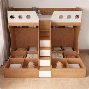 Letto a Castello Moderno a 3 Posti in Legno con Design Triplo e Spazio di Archiviazione per 3 Bambini e Camera da Letto - Product Image 3