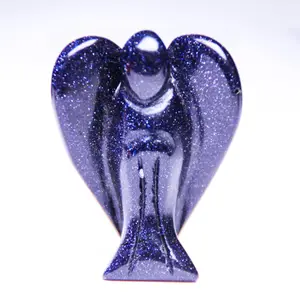 Groothandel steen miniatuur-Angel Beeldje Miniatuur Handgemaakte Gesneden Blauw Zand Steen Mini Healing Standbeeld Kristal Home Decoratie Accessoires