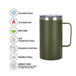 Gobelet isotherme de camping en acier inoxydable 304 de 24 oz avec logo personnalisé, grande capacité, tasse à café de voyage portable avec poignée - Product Image 5